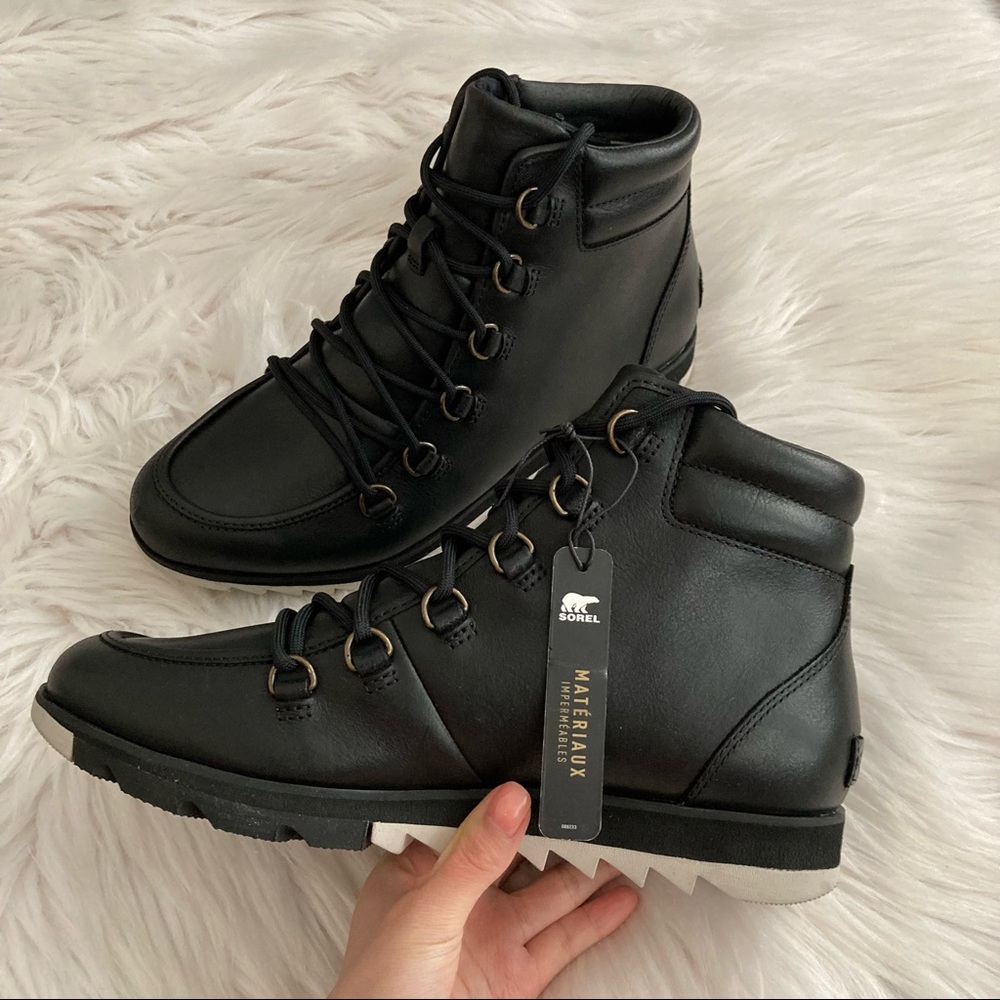 $160 NIB Women’s Sorel Harlow Leather Lace Up Booties in Black